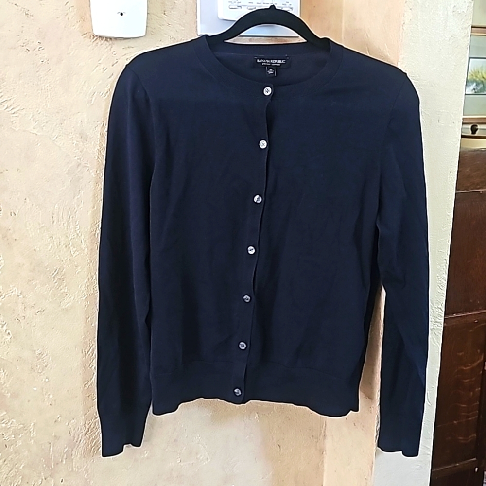 Banana Republic Stretch Cotton Navy blue Cardigan